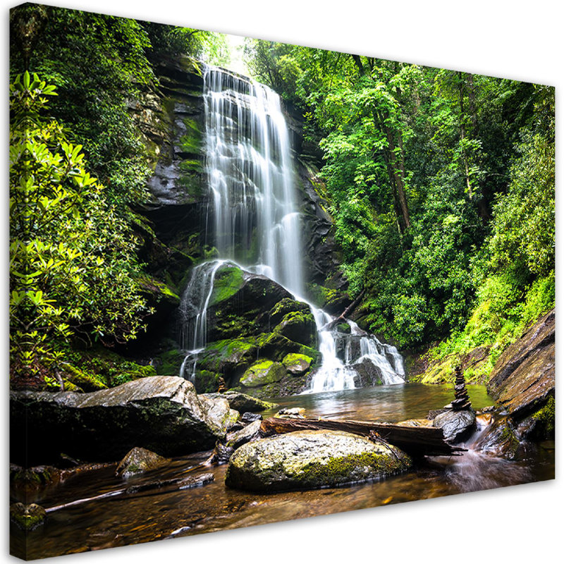 Waterfall In The Green Forest - No Frame Print on Canvas, 70cm H x 100cm W