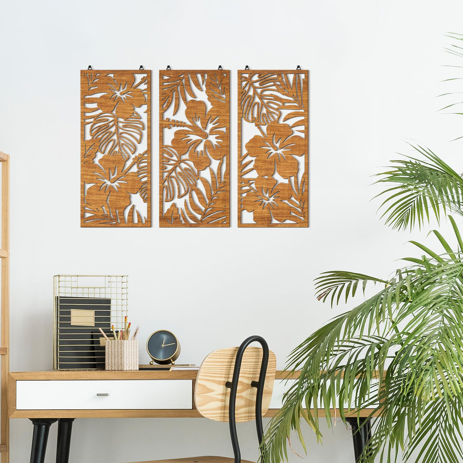 Bayou Breeze 3D Wooden Palm Leaf Wall Art - Set of 3 Tropical Monstera ...