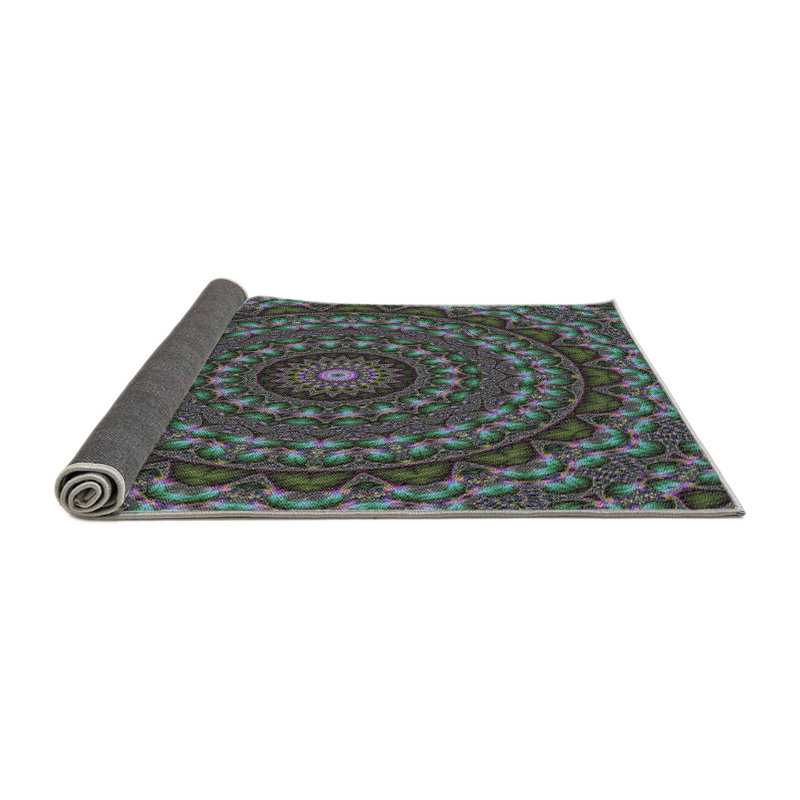 Tapis vert/gris tissé à la machine, Rond 6 pi