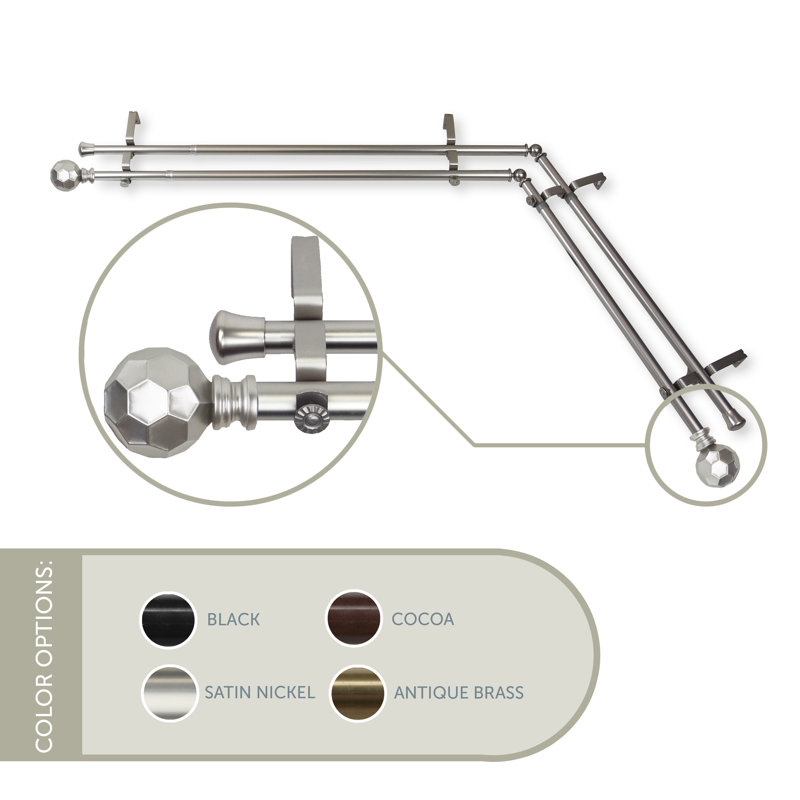 Tringle à rideaux double Campanella, 48” – 84”, Nickel satiné