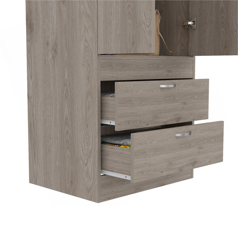 Armoire, porte double, 2 tiroirs, tringle, Gris clair