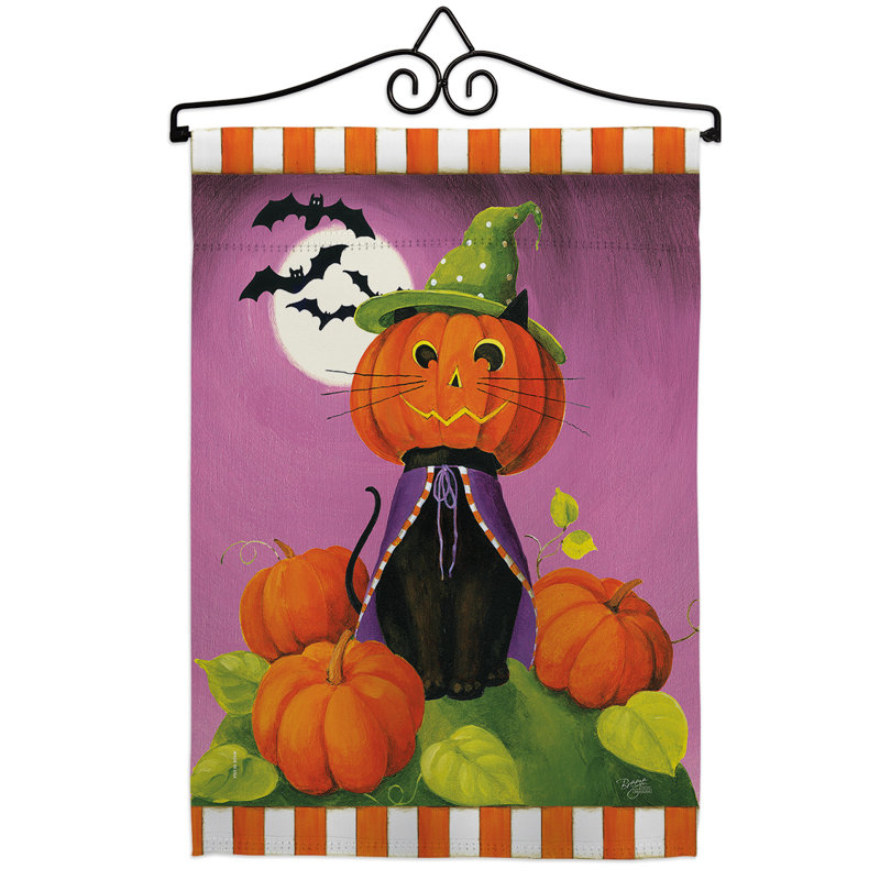 Coussin de chat à 2 faces 19 x 13 po happy haunting cat ensemble de drapeaux