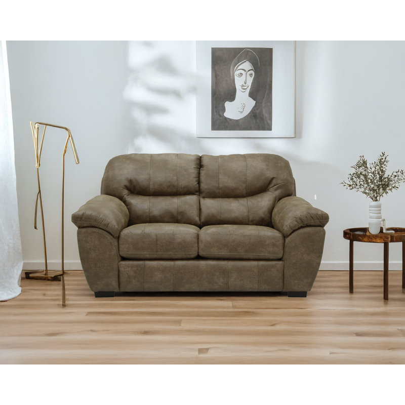  Causeuse de 73 po avec accoudoirs coussinés, Similicuir limon