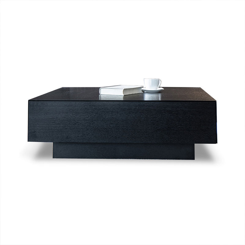 Table basse carrée en bois manufacturé noir, H 11,81 po x L 35,43 po x l 35,43 po