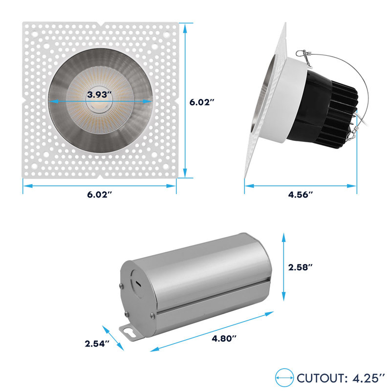 Projecteur encastré à DEL sans bordure 4 pouces avec remplacement de réflecteur en nickel LUXRITE 25W, 2000LM, 5CCT, 38 °, à intensité variable, CRI90, ETL, blanc + nickel