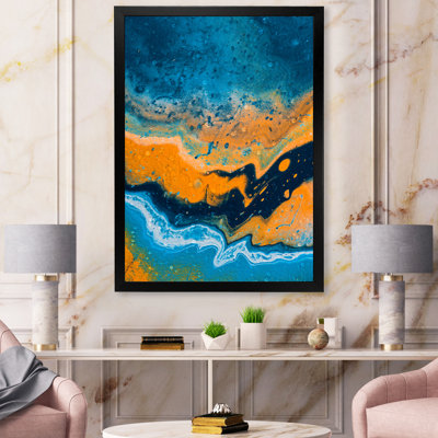 Composition abstraite de marbre en bleu et orange IV - peinture sur toile