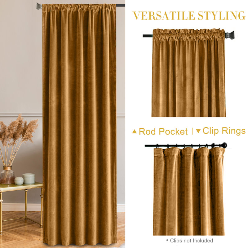 Rideaux en velours isolants et isolants pour rideaux de salon et de chambre à coucher, Brun doré, L 52 po x L 84 po