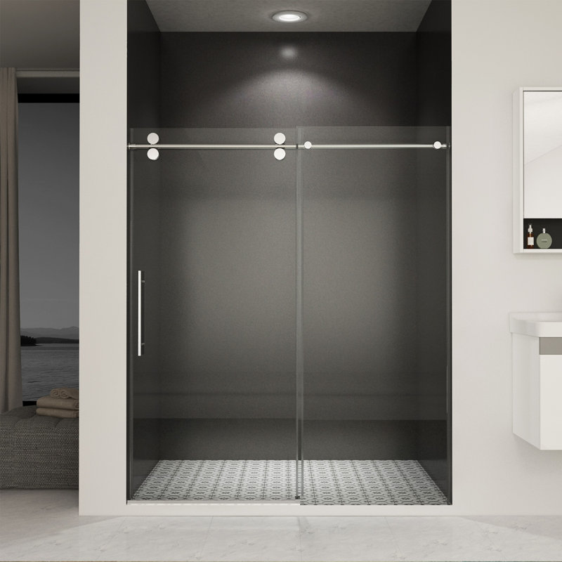 Chrome Frameless Sliding Shower Door with Tempered Glass