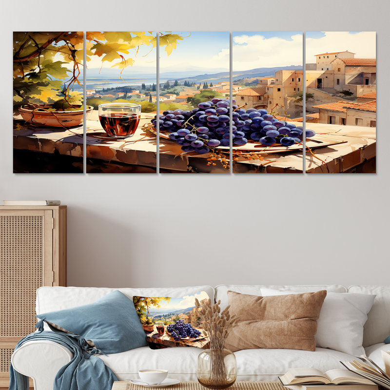 Ensemble de 5 peintures murales mauves, vue sur le balcon toscan, H 32 po x l 80 po