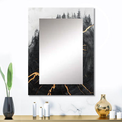 Mysteries Of A Dark Onyx Wood Slice II - Gold Wall Mirror Decor