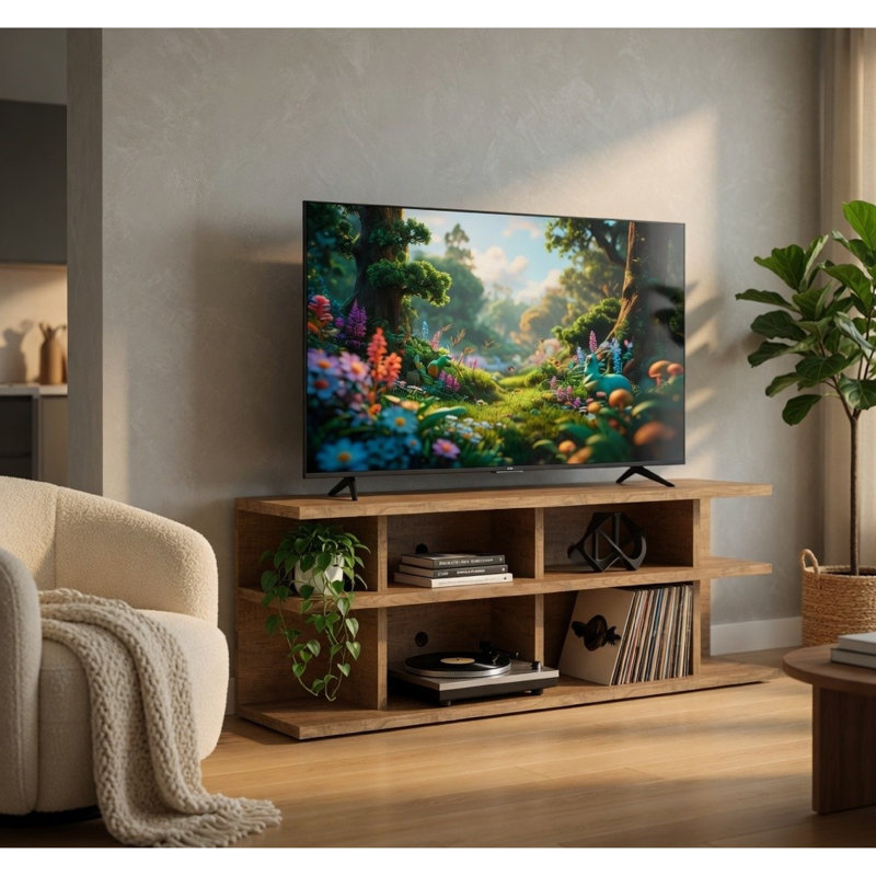 Meuble télé Carie, 2 tablettes ouvertes, bois de manguier, Mango Brown