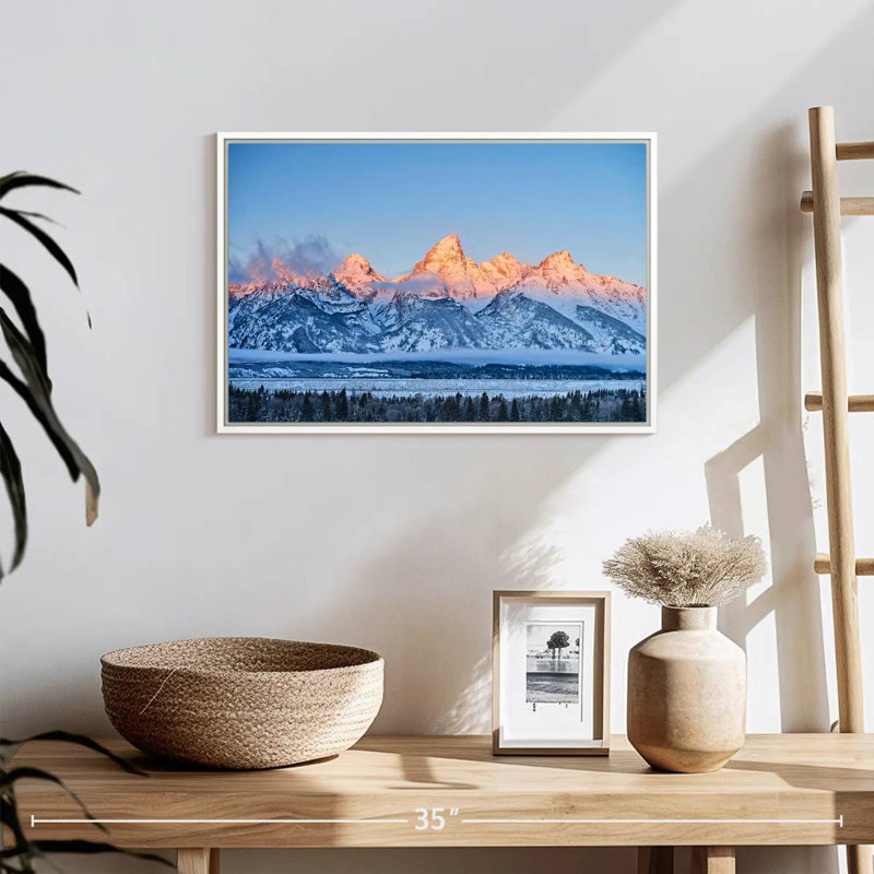 Grand Tetons congelés, Cadre flottant blanc, 19 po x 13 po