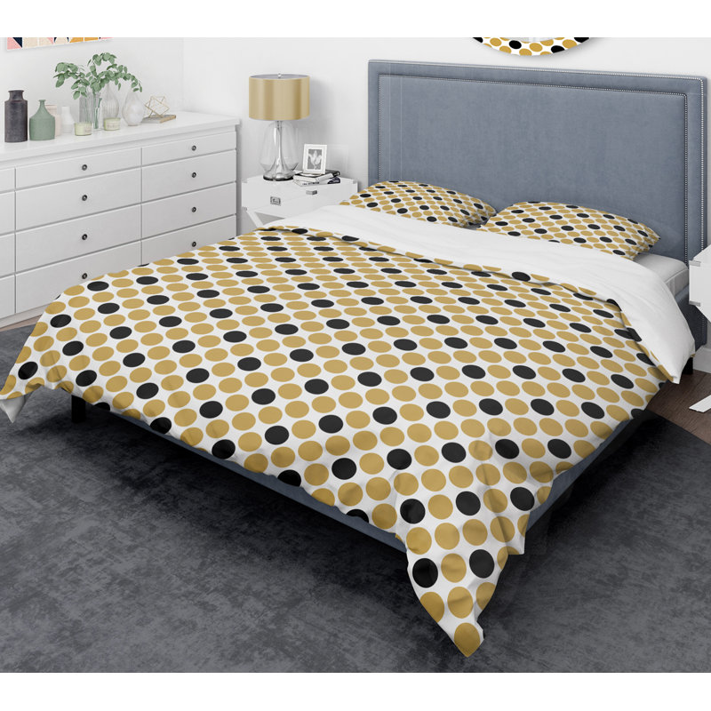 Golden Polka Dot - Ensemble de housse de couette abstrait Glam - Microfibre de polyester