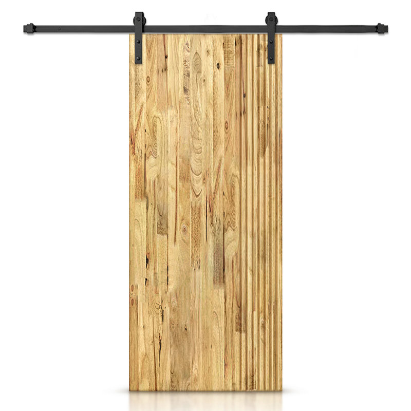 Porte de grange en bois massif lambrissé et métal, Chêne vieilli, H 80 po x l 36 po