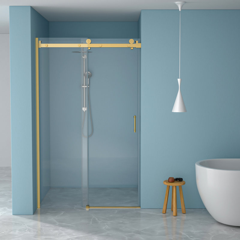 Porte de douche simple en verre trempé de 8 mm, cadre doré en acier inoxydable 304, conception réversible, pare-eau, protection contre les chocs