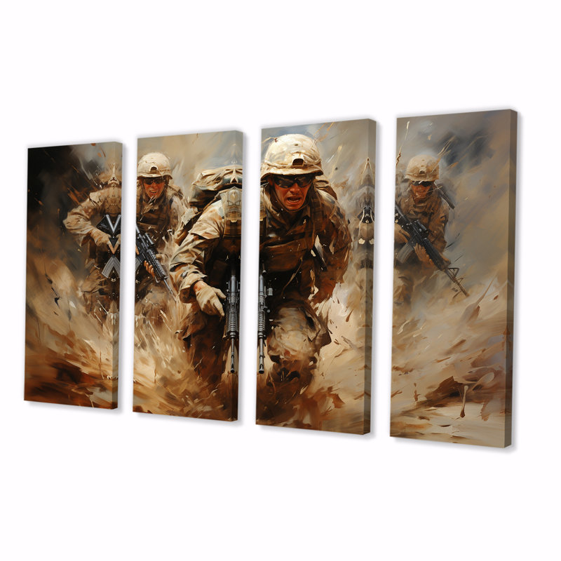 Désert militaire du désert - 4 pièces d'art mural sur toile, H 32 po x l 64 po