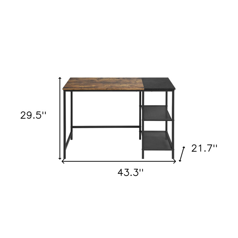Bureau d'ordinateur en forme de H brun et noir 43 po Waconia