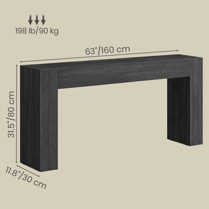63" Console Table, Narrow Behind Couch Table, Charcoal Gray, 32" H x 63" W x 12" D