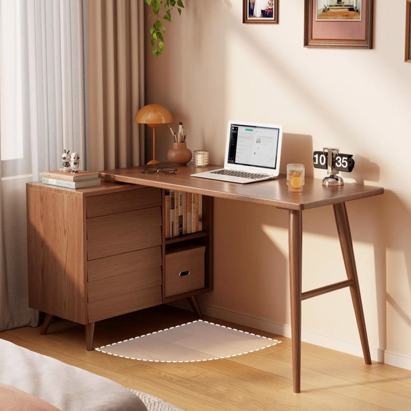 Bureau télescopique en L en bois massif avec armoire de rangement, H 29,53 po x l 47,24 po x P 31,50 po