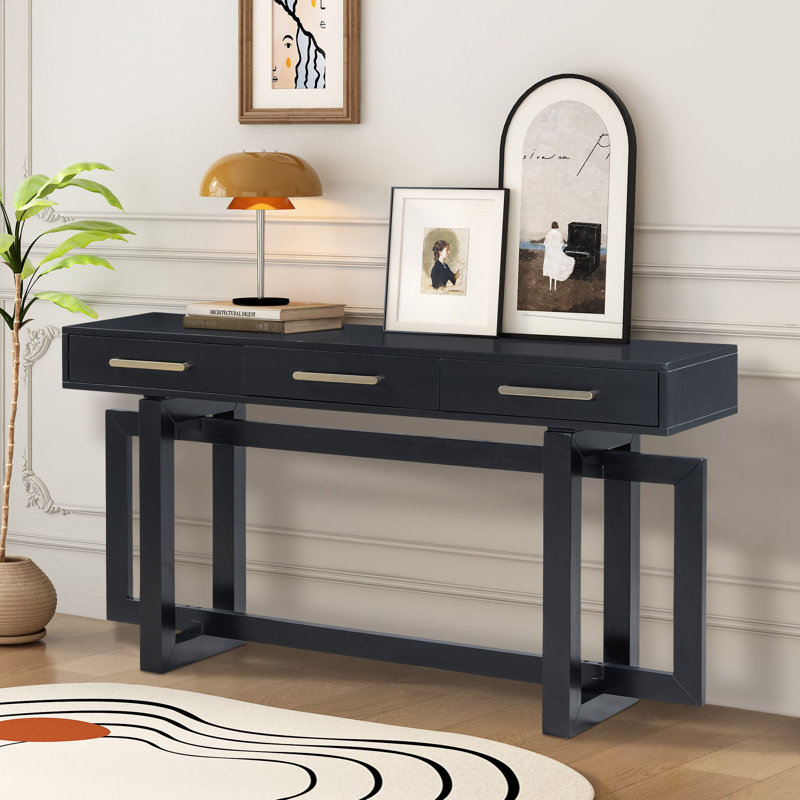 Nerene 57'' Solid Wood Top Console Table, Black