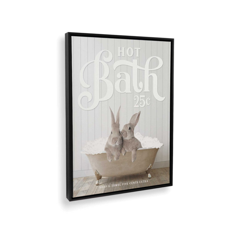 Impression sur toile Bunnies Hot Bath, Toile avec cadre, L 18 po x H 24 po, Noir