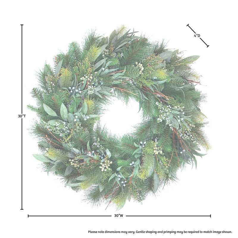Couronne de Noël ensemencée d'eucalyptus et de pin 30 po