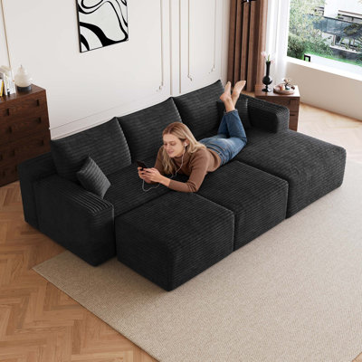 Canapé d'angle Cloud de 241 cm avec 2 poufs, canapé modulaire en forme de U, sans assemblage requis