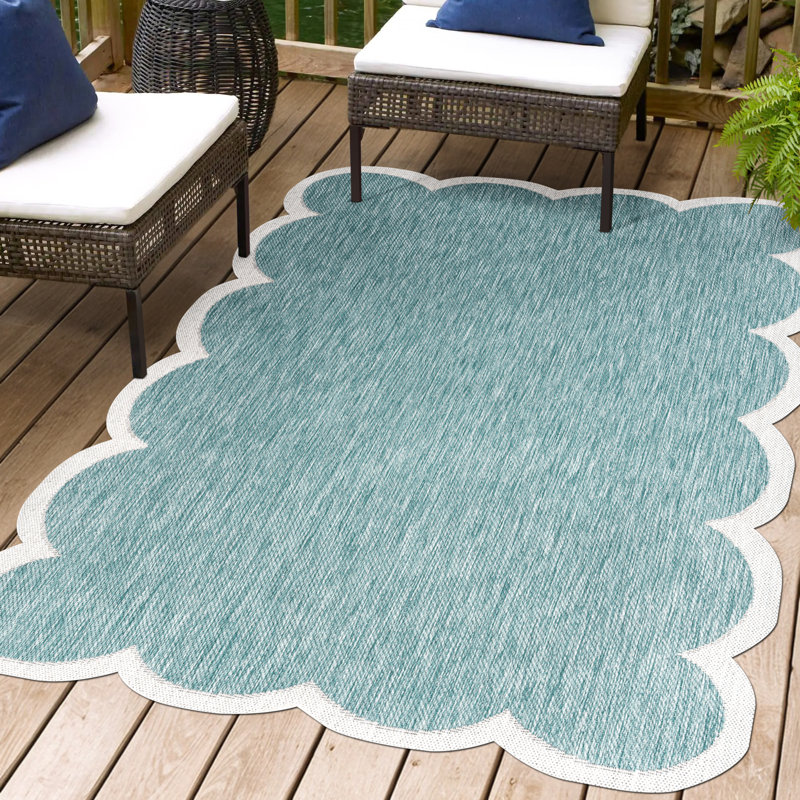 Tapis d'intérieur / extérieur turquoise / crème à deux tons Alice Classic Cottage, Nouveauté 4 pi x 6 pi
