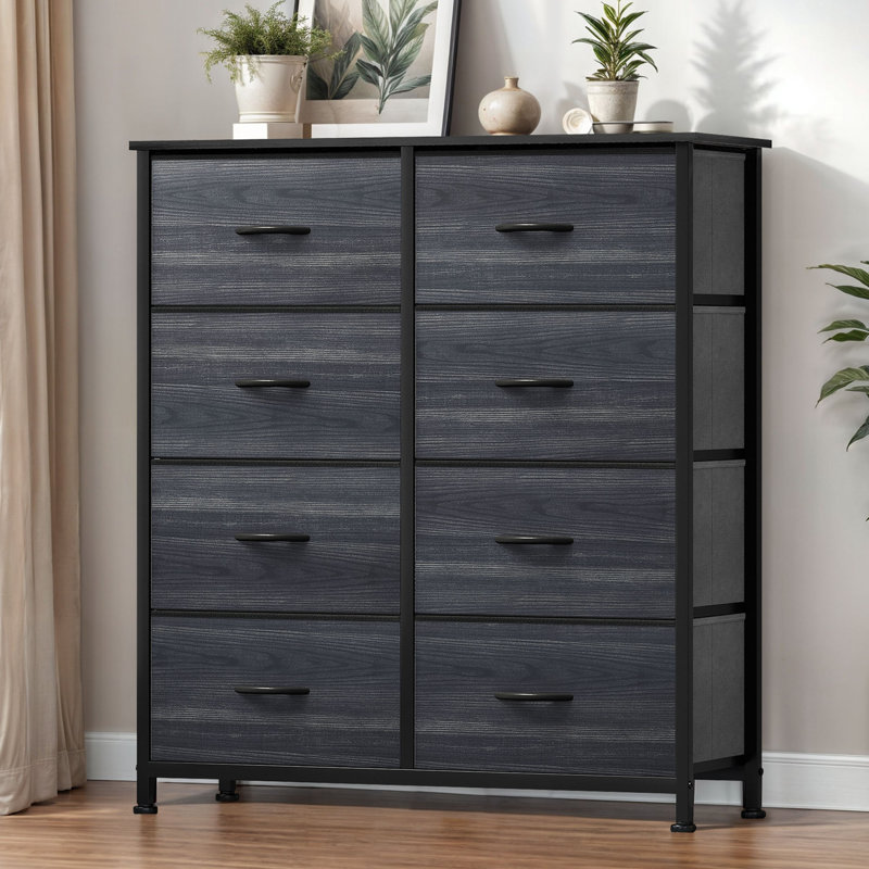 Commode 8 tiroirs en tissu avec plateau en bois et structure en acier - Organisateur de rangement moderne pour chambre à coucher, placard ou salon