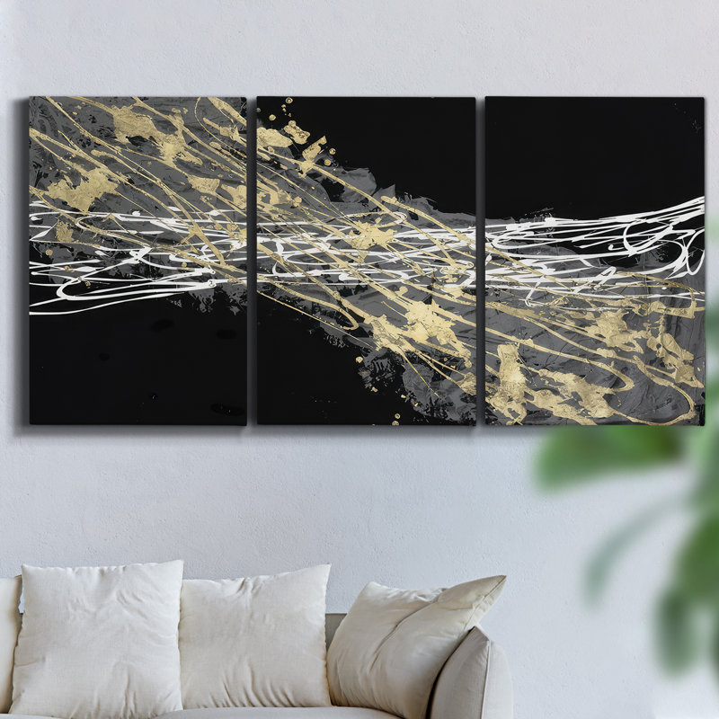 Chatter encadré sur toile 3 pièces, H 48 po x l 96 po x P 2 po