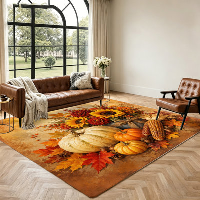 Tapis d'automne tournesol maïs tournesols, décoration de salon à thème automne, tapis de chambre à coucher confortable, décoration de maison de vacances festive, tapis lavable durable, décoration de jardin intérieur / extérieur