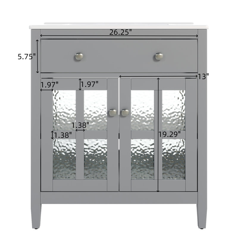 30" Freestanding Bathroom Vanity With Ceramic Top, Grey