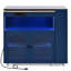 Îlot de cuisine avec table allongée K&K, îlot de cuisine sur roulettes avec lumières DEL, prises de courant et 2 portes en verre cannelé, îlot de cuisine avec compartiment de rangement et 3 tablettes ouvertes latérales, bleu marine-1250262109