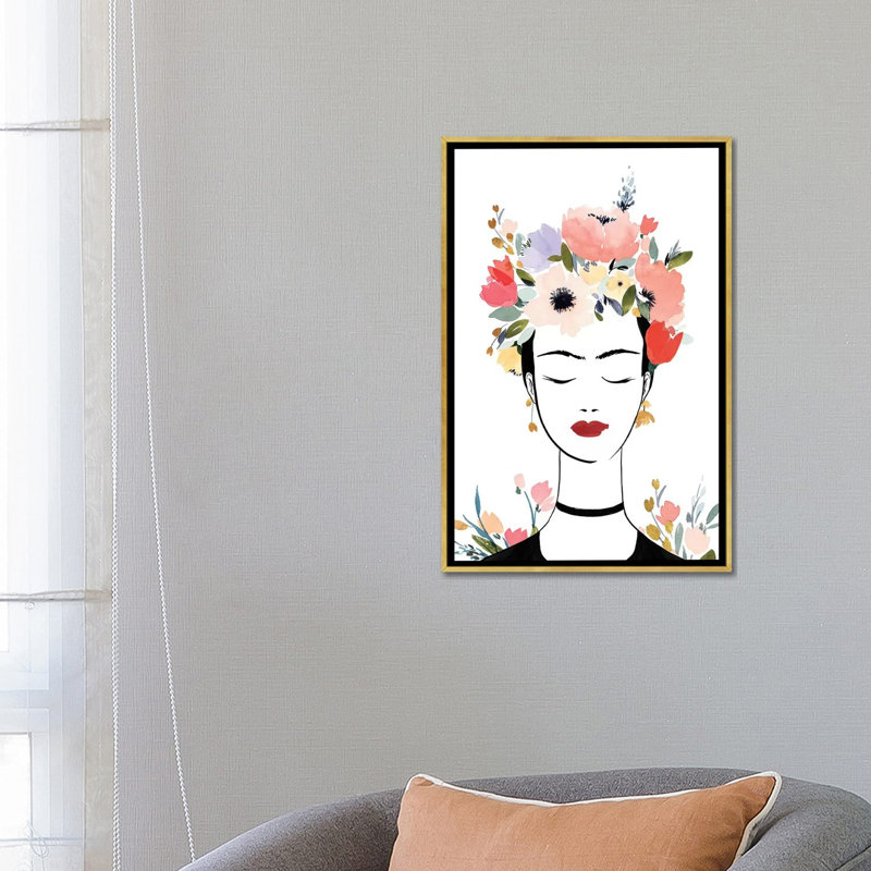 «Flower Crown Frida I» par Isabelle Z - impression d'art graphique, Aucun mat, Toile encadrée d'or