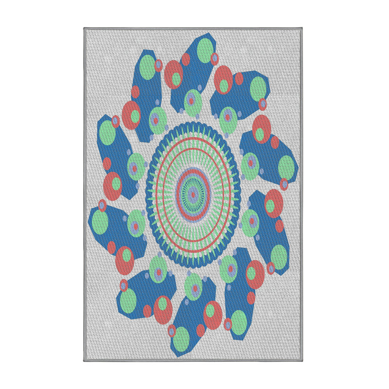 Laine tissée à la main avec motif géométrique en laine et polyester bleu/rouge/gris Tapis décoratif, Rectangle 8 pi x 10 pi