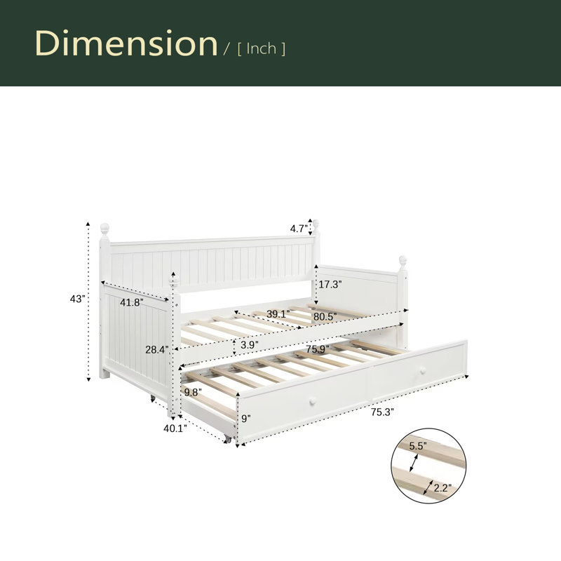 Lit de jour simple en bois avec lit gigogne simple