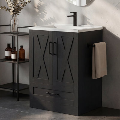 24" Modern Minimalist Bathroom Vanity With  Resin Sink, Single Drawer & Double Door Storage Cabinet