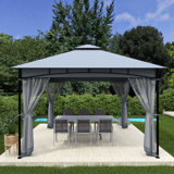 12 pi. L 12 pi. D Pavillon de jardin à toit souple avec double toit en fer
