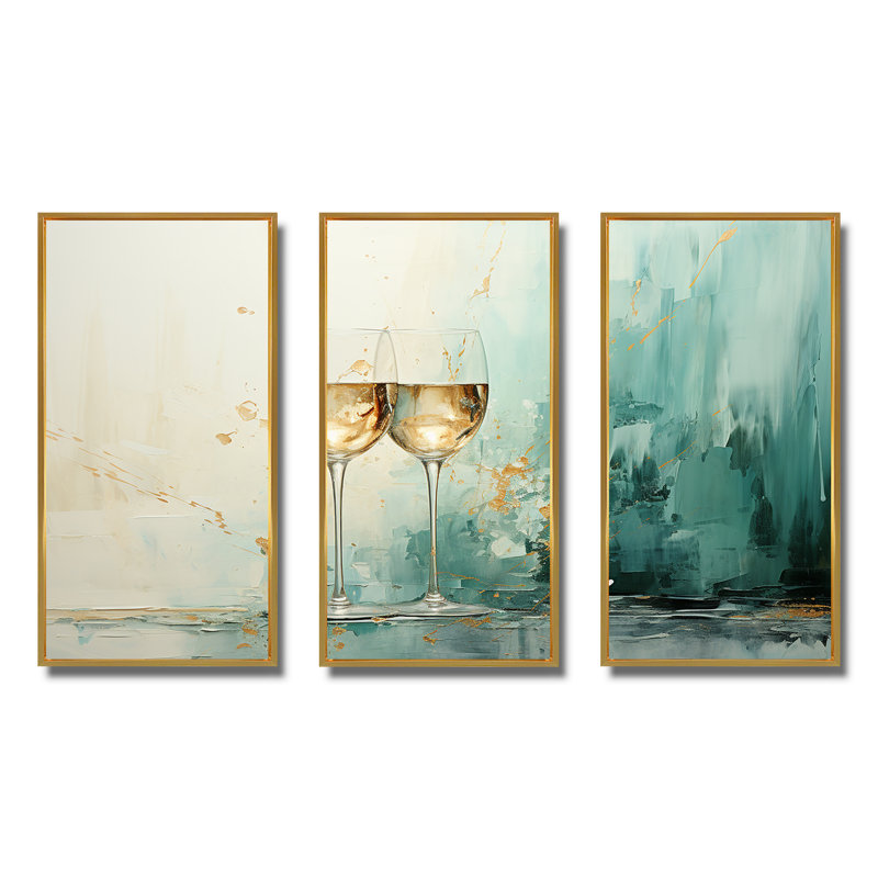 Verre émeraude champagne doré - Art mural champagne, Cadre flottant doré, H 40 po x l 61 po