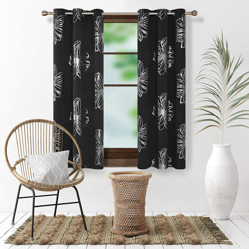 Beker Room Darkening Curtains / Drapes Pair, Black, 42" W x 54" L
