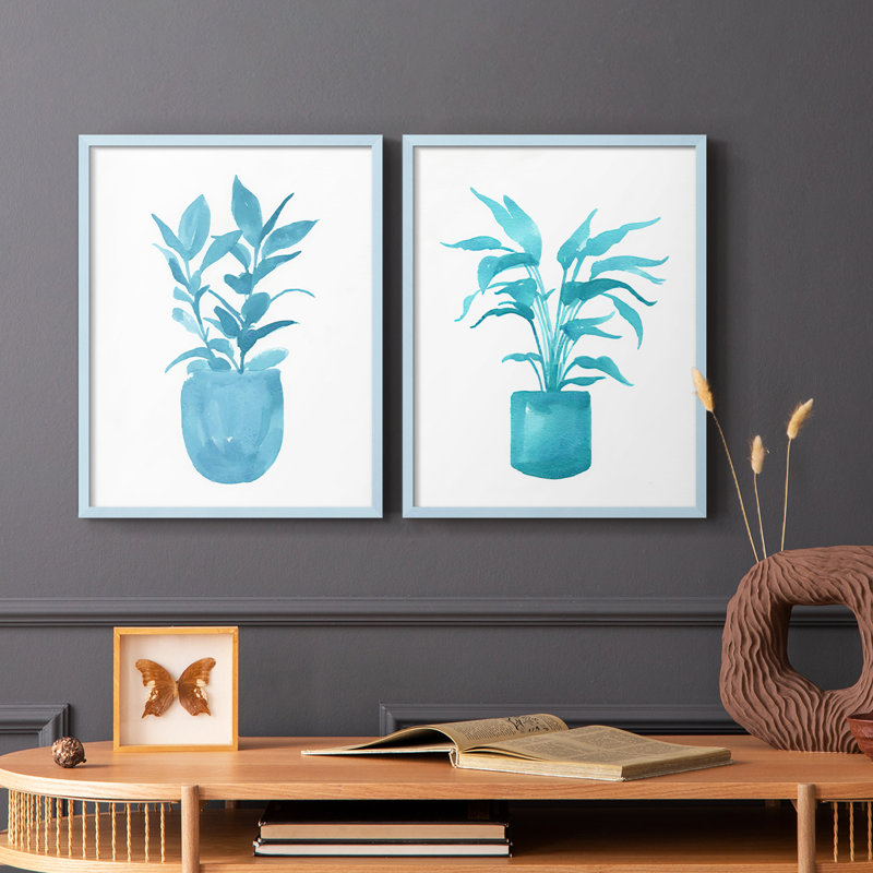 Watercolor House Plant III - reproduction encadrée de qualité supérieure - prête à être accrochée - aucun clou requis - aucun clou requis