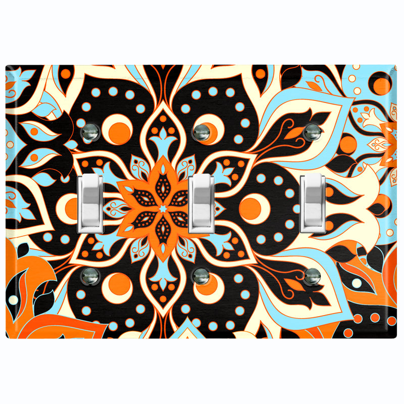 Patterned 2 - Gang Toggle Light Switch Standard Wall Plate, Black/Orange