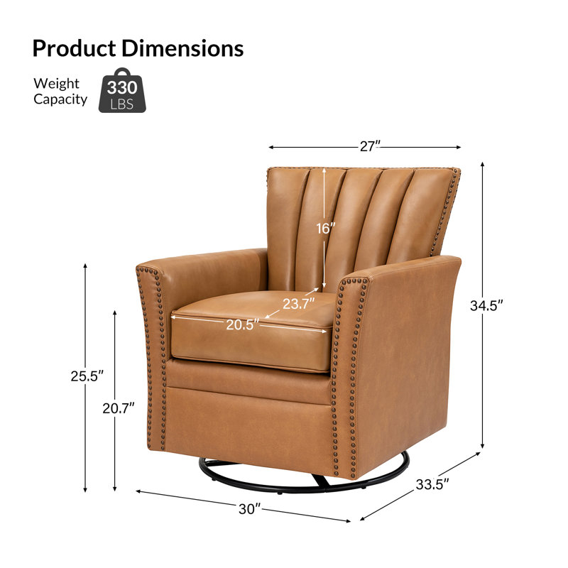 Heilig Genuine Leather Swivel Rocker Armchair, Camel Genuine Leather