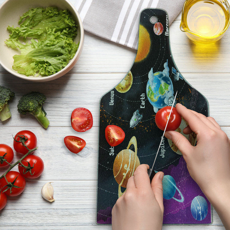 Ambesonne Milky Way Tempered Glass Cutting Board Solar System Planet Multicolor