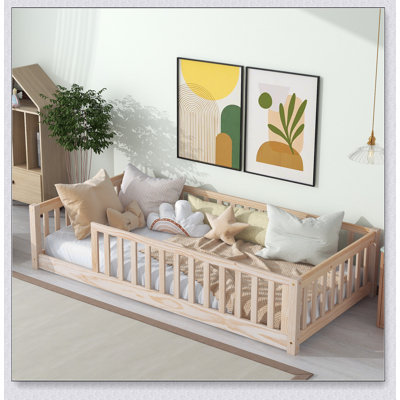Floor Platform Bed with Fence without Door