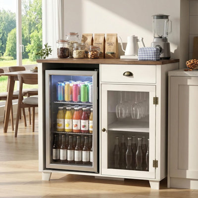 41.7 Inch Kitchen Island with Mini Fridge Space and Built-in Power Outlet Coffee Bar Cabinet
