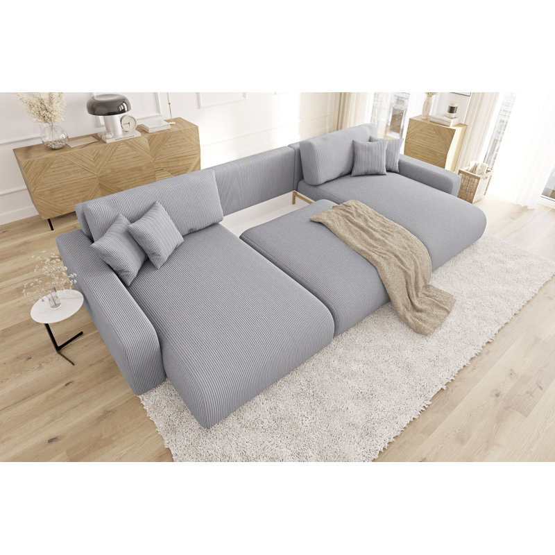 Emma 6 Seater Corduroy Sofa Bed, Light Grey