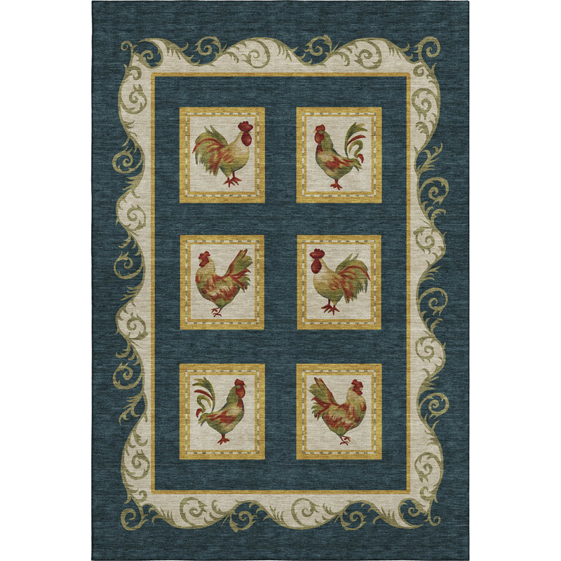 Premium Machine Washable Chiekezi AMF159 Midnight Rug, Rectangle 9' x 12'