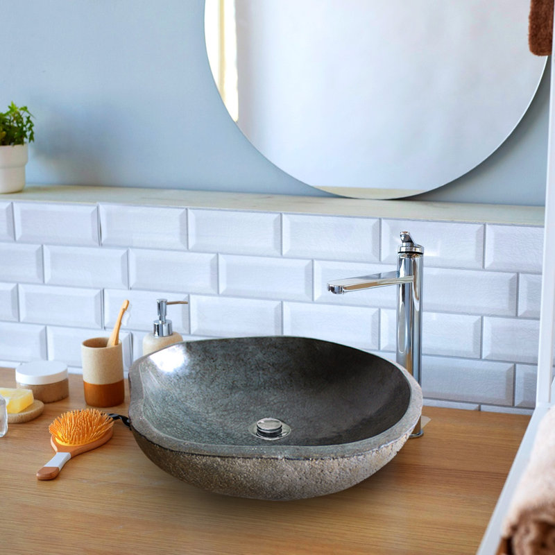 B.o.i 18'' Grey Stone Oval Bathroom Sink
