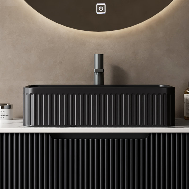 Lavabo rectangulaire en céramique noire matte de 20 po pour salle de bain, sans robinet, conception bien conçue, salle de bain à vasque sans attrait pratique,